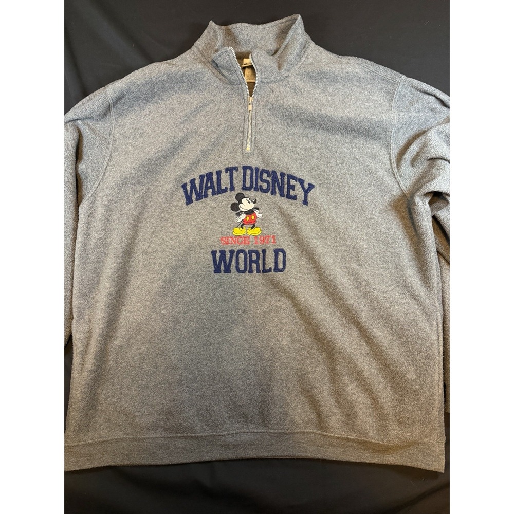 Vintage Walt Disney World Mickey Mouse Gray Quarter-Zip Fleece Pullover, XL